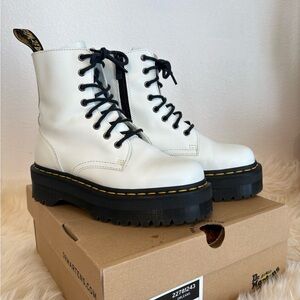 Dr. Martens Jadon smooth leather White Combat Boots with Black Soles